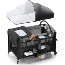 Berço para bebês Obee Odee 4 em 1 com colchão, mosquiteiro e barra de brinquedos