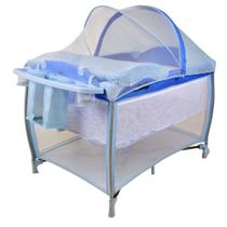 Berço Portatil Cercado Burigotto New Aconchego com Trocador e Mosquiteiro Blue Azul