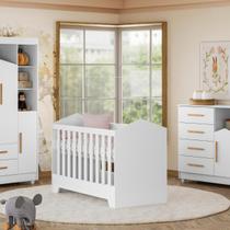 Berço Quarto Bebê 100% MDF Portátil Seguro Vira Mini Cama com Grade Ajustável