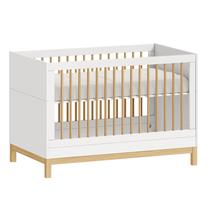 Berço Quater Cozy Branco com Carvalho Malva que Vira Mini Cama Certificado pelo INMETRO e Estrado Regulável