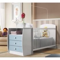 Berço Rafael com Gavetas Branco e Azul para Colchão 130x60 Berço Rafael com Gavetas Branco e Azul para Colchão 130x60