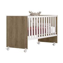 Berço Reto Doce Sonho 3540 com Rodízios e Colchão 130x60 Carvalho Rustico/Branco