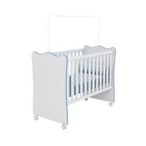 Berço Simples com Rodízios Doce Sonho Branco Azul Qmovi
