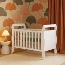 Berço Slim 2 em 1 Mini Cama Branco em MDF Colchão Incluso