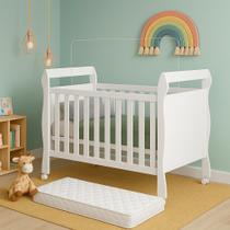 Berço Slim Branco 2 em 1 Mini Cama em MDF Acompanha Colchão