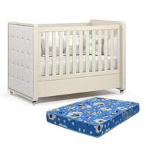 Berço Tutto New com Capitone Matic 100% MDF Cor Off White e Colchão Ortobom
