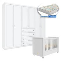 Berço Tutto New Com Guarda Roupa Americano 6 Portas Branco Fosco E Colchão Gazin - Matic Berço Tutto New Com Guarda Roupa Americano 6 Portas Branco Fosco E Colchão Gazin - Matic
