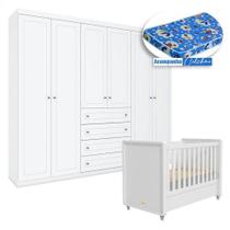 Berço Tutto New Com Guarda Roupa Americano 6 Portas Branco Fosco E Colchão Ortobom - Matic