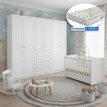 Berço Tutto New com Guarda Roupa Americano Ambiente 6 Portas Branco Fosco e Colchão Gazin - Matic Berço Tutto New com Guarda Roupa Americano Ambiente 6 Portas Branco Fosco e Colchão Gazin - Matic