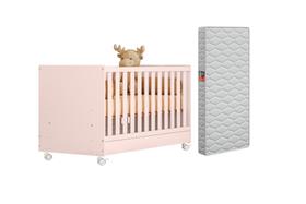 Berço Vira Cama Doce Sonho Com Colchão e Grade De Proteção Lateral