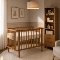Berço Vira Mini Cama linha Kurve em Madeira cor Nogueira Opção de Regulagem de Altura do Estrado Brinde Colchão Berço Vira Mini Cama linha Kurve em Madeira cor Nogueira Opção de Regulagem de Altura do Estrado Brinde Colchão