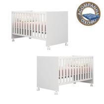 Berços Gemeos Americano com Rodízios e Colchão 70 cm Physical Doce Sonho Branco Qmovi Ortobom