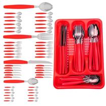 Berlim Faqueiro 48 Pçs Vermelho Aço Inox C/ 2 Porta Talheres Berlim Faqueiro 48 Pçs Vermelho Aço Inox C/ 2 Porta Talheres