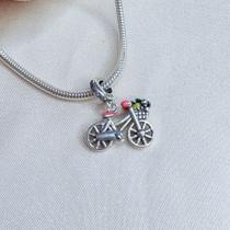Berloque Bicicleta com Cestinha de Flores em Prata 925