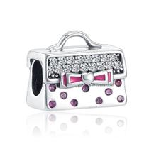 Berloque BOLSA COM LAÇO ROSA em Prata S925 para pulseiras modelo Pandora ou Vivara Berloque BOLSA COM LAÇO ROSA em Prata S925 para pulseiras modelo Pandora ou Vivara