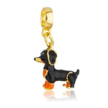 Berloque Cachorro Salsicha Dachshund Para Pandora Banhado a Ouro 18k