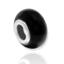 Berloque Charm Murano Separador Preto Banhado a Prata Semijoia