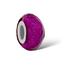 Berloque Charm Murano Separador Rosa Glitter Banhado a Prata