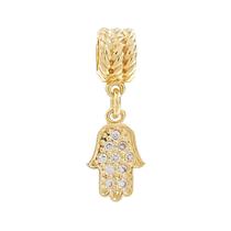 Berloque Charm Pingente Mão de Fátima Hamsá Zircônias Banhado a Ouro Berloque Charm Pingente Mão de Fátima Hamsá Zircônias Banhado a Ouro