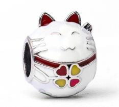 Berloque Charm Separador Gato Da Sorte Maneki Neko Prata 925