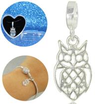 Berloque Charms Coruja Conhecimento Origami Prata Legitima Berloque Charms Coruja Conhecimento Origami Prata Legitima
