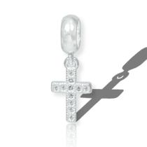 Berloque Charms Cruz Crucifixo Cravejado Pedra Prata Lei