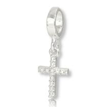 Berloque Charms Cruz Crucifixo Cravejado Prata Legitima 925