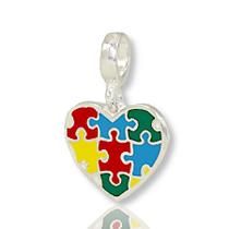 Berloque Charms de Prata Coração Autismo Quebra Cabeça