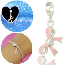 Berloque Charms Laço Presente Rosa Prata Legitima Berloque Charms Laço Presente Rosa Prata Legitima