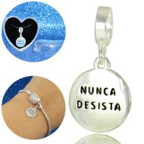 Berloque Charms Nunca Desista Redondo Pendura Prata Legitima Berloque Charms Nunca Desista Redondo Pendura Prata Legitima