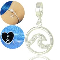 Berloque Charms Onda Praia Cravejada Pedra Prata Legitima Berloque Charms Onda Praia Cravejada Pedra Prata Legitima