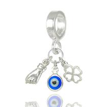 Berloque Charms Patuá Olho Grego Figa Trevo Prata Lei 925 Berloque Charms Patuá Olho Grego Figa Trevo Prata Lei 925