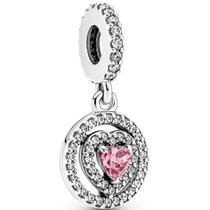 Berloque Charms Pingente Coração Zircônia Rosa Prata 925