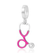 Berloque Charms Pingente Estetoscópio Rosa Prata Original