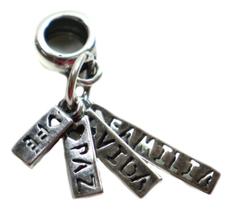 Berloque Charms Prata 925 Placa Familia Paz Vida Fé Berloque Charms Prata 925 Placa Familia Paz Vida Fé