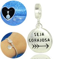 Berloque Charms Seja Corajosa Redondo Pendurar Prata Lei Berloque Charms Seja Corajosa Redondo Pendurar Prata Lei
