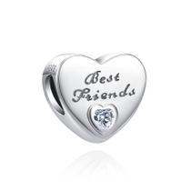 Berloque CORAÇÃO BEST FRIENDS em Prata S925 para pulseiras modelo Pandora ou Vivara