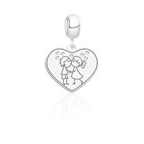Berloque coração casal beijando prata 925 legítima