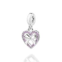 Berloque Coração e Laço Prata 925 Zircônias Rommanel 840216