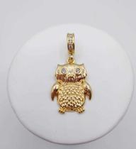 Berloque coruja cravejado mm zircônias banhado a ouro 18k