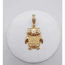 Berloque coruja cravejado mm zircônias banhado a ouro 18k