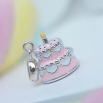 Berloque Cute Bolo Dois Andares Rosa - Prata