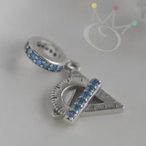 Berloque Cute Esquadro e Transferidor Cravejados Azul - Prata