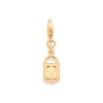 Berloque de ouro 18k feminino rommanel cadeado coração e entrada de chave vazada 542439