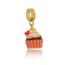 berloque dourado confeitaria cupcake vermelho plush