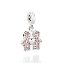 Berloque duas meninas de prata 925 ROSA 840152 Rommanel