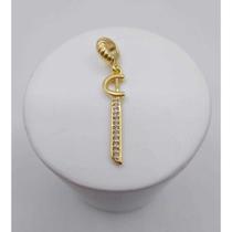 Berloque espada ogum cravejado mm zircônias banhado ouro