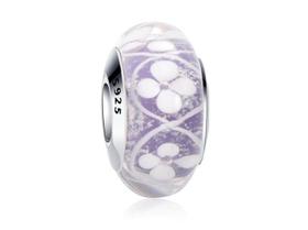 Berloque Estilo Murano Roxo Com Flores