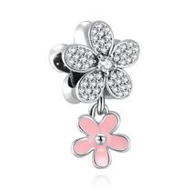 Berloque Flor Strass Banhado a Prata 925 Pingente Charm