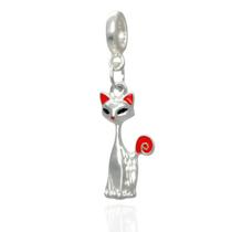 Berloque Gatinho Banhado a Prata 925 Pingente Charm